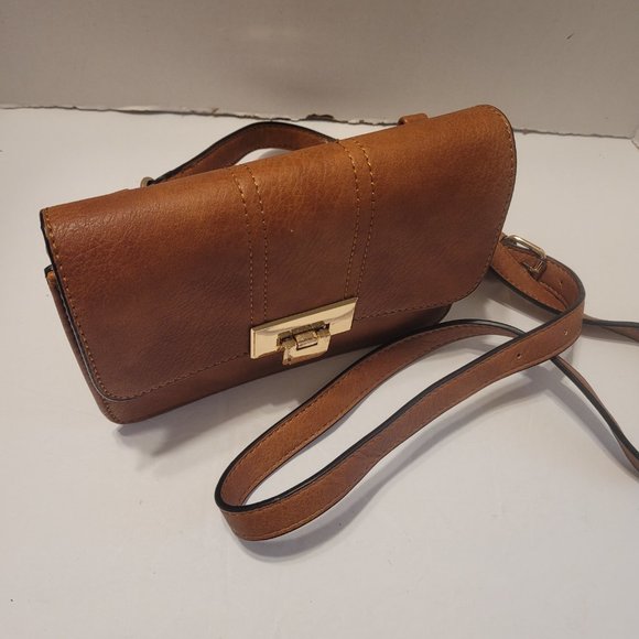 Small Brown Faux Leather Crossbody Shoulder Purse Bag Wallet W Belt Loop - Picture 3 of 10